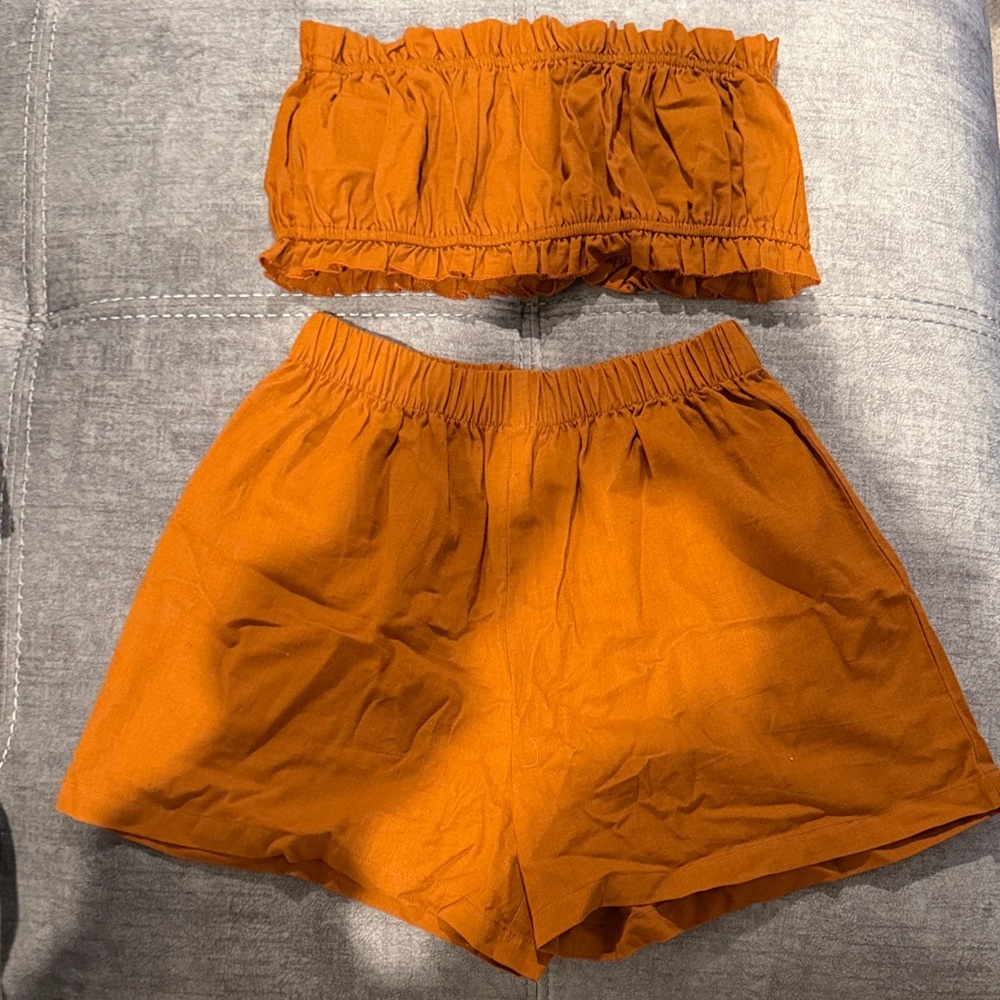 Elastic Waist Rust Orange Women’s Two Piece Set